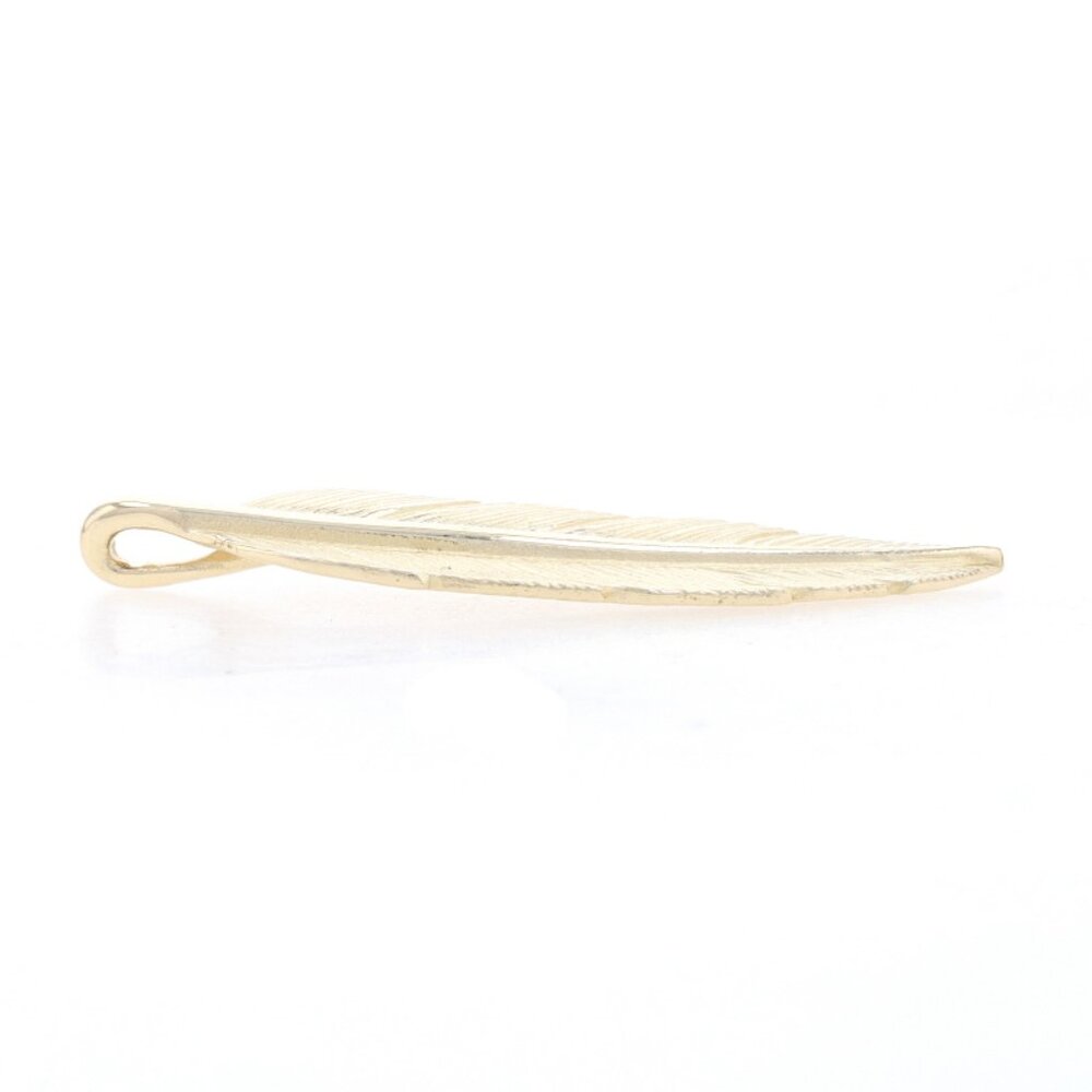 Yellow Gold Feather Pendant - 14k Nature Etched - Picture 2 of 4